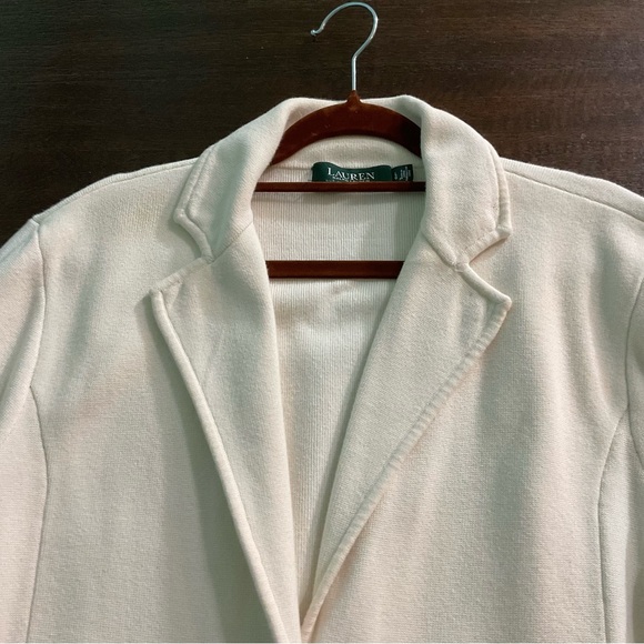 Vintage Lauren Ralph Lauren Women’s Winter Ivory Cotton Knit Blazer Size Large - Picture 2 of 10